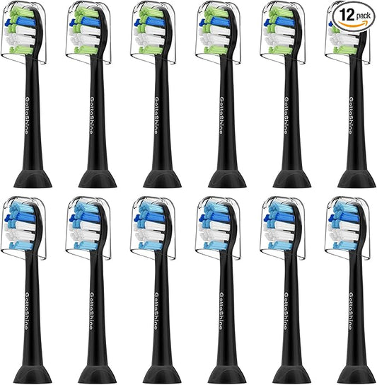 Replacement Toothbrush Heads for Philips Sonicare – Plaque Control, Compatible with Click-on Electric Toothbrush Handles, 12 Pack Black