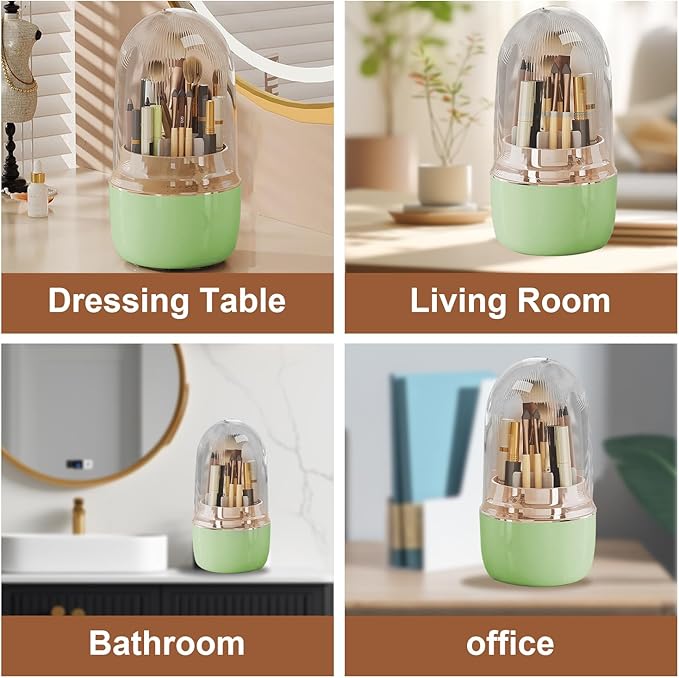 360° Rotating Toothbrush Holder with Cover, 7-Slot Bathroom Organizer for Electric Toothbrush, Toothpaste, Razors, Draining Water, Countertop Vanity Storage
