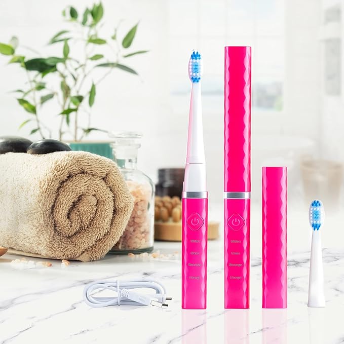 Pop Sonic USB Charge Anywhere Toothbrush (Pink) - Rechargeable Toothbrush w/Up to 40,000 Brush Strokes/Minute -Long-Lasting Dupont Nylon Bristles -Teens & Adult with Quadrant Pacer