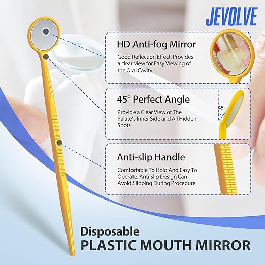 100 PCs Dental Grade Disposable Dental Mouth Mirrors by JEVOLVE | Oral Dental Mirror Plastic Dental Instrument | Anti Fog Mouth Glass Mirror for Teeth with Handles Plastic Tooth Mirror