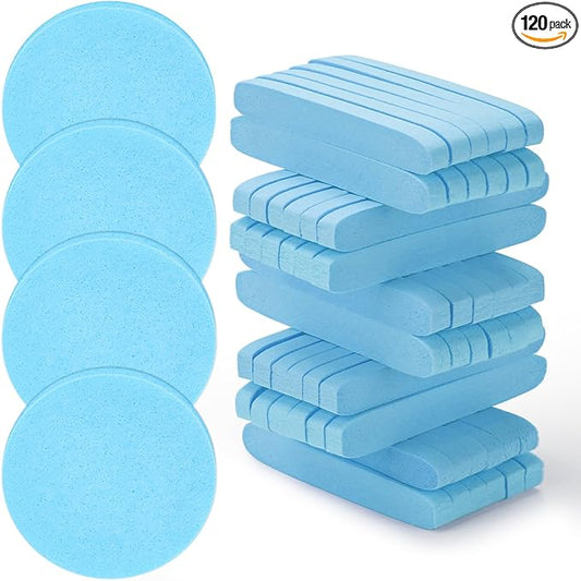 120 Pcs Facial Sponge Compressed, Luxiv Face Cleansing Sponge Estheticians Compressed Makeup Facial Sponge Round Wash Face Sponges for Women Compress Exfoliating Removal Sponge (blue)