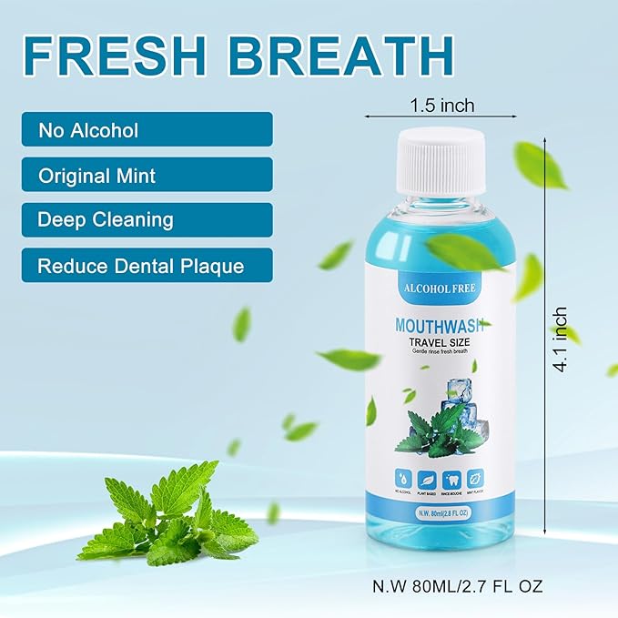 50 pcs Travel Size Mouthwash Bulk, 80ml/2.7fl oz, Mini Fresh Mint Portable Mouthwash Individual Bottles for Travel Toiletry Kits