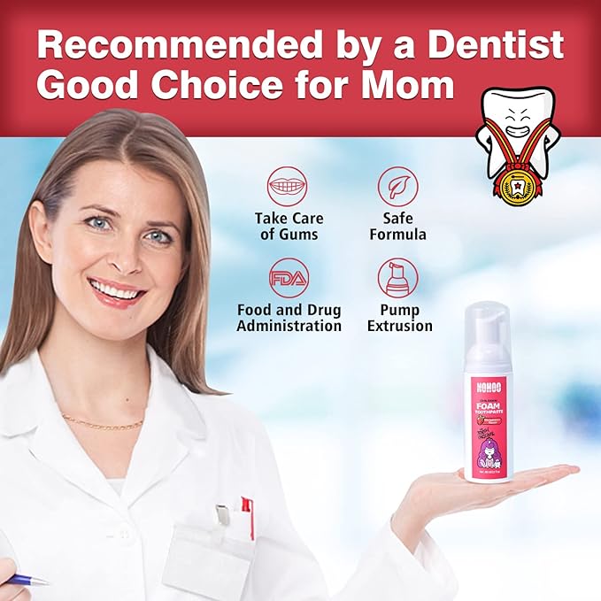 NOHOO Fluoride Free Foam Toothpaste Kids Fruit Flavour,Natural Training Toothpaste for Baby Toddler Children Oral Cleaning and Cavity Protection(Strawberry + Cantaloupe)