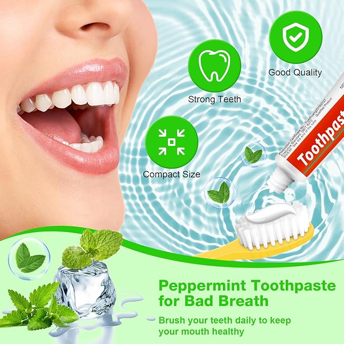 HOFASON 50 Tubes Bulk Travel Size Toothpaste 0.18 oz, Extra Small 2.28x0.78 inches Disposable Travel Size Bulk Mini Toothpaste Peppermint for Bad Breath, Guests, Homeless, Hotel, Charity Toiletries