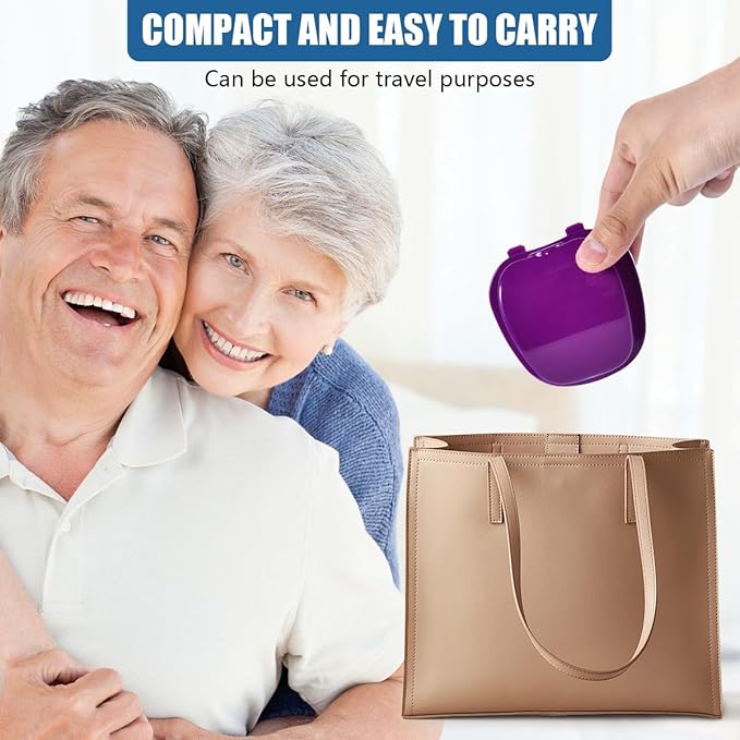 Purple Denture Bath Case Cup Box Holder Storage Soak Container with Strainer Basket for Travel Cleaning