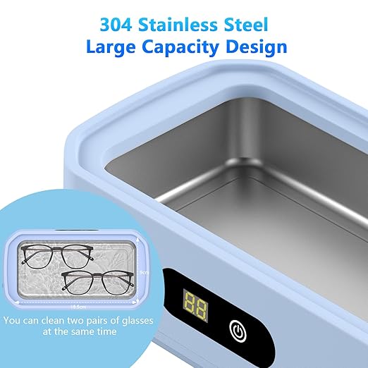 2025 Upgrade Large Capacity Ultrasonic Cleaner, 50Khz Ultrasonic Cleaner Machine with 5 Modes Timer for Glasses Dentures-304 Stainless Steel Tank, Blue