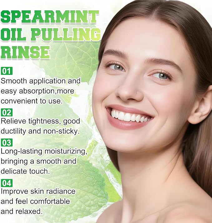 2PCS Spearmint Oil Pulling Rinse, Cold-Pressed Coconut Mouthwash for Teeth Whitening,Natural Peppermint Pulling Oil to Help Maintain Gum Health and Freshen Breath (2)