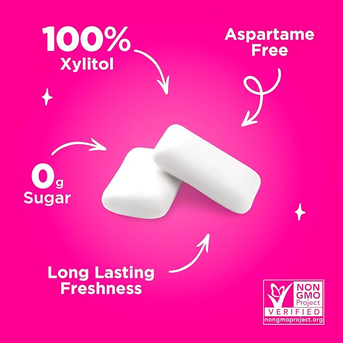 PUR Gum | Aspartame Free Chewing Gum | 100% Xylitol | Natural Pomegranate Mint Flavored Gum, 55 Pieces (Pack of 6)