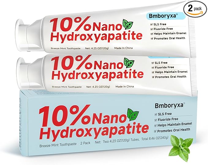 10% Nano Hydroxyapatite Toothpaste, SLS & Fluoride Free Remineralizing Toothpaste for Sensitive Teeth, Whitening, Antiplaque, Fresher Breath, Mineral Toothpast for Adults(4.23oz,Mint)
