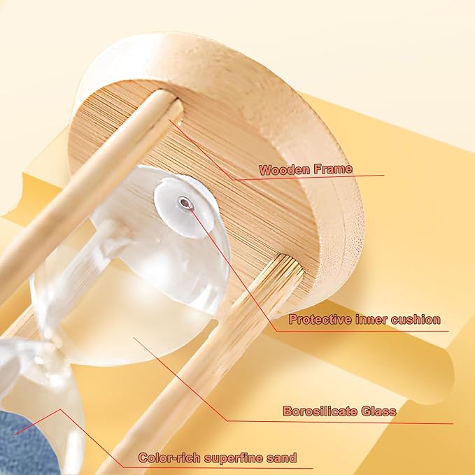 3 Minute Sand Timer, Wood Hourglass, Mini Bamboo Sandglass Timer, 3 Min Sand Clock,Unique Sand Watch for Brushing Teeth, Cooking, Game, Gift, Blue