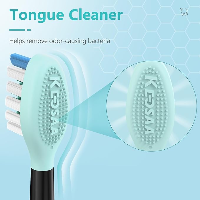 Replacement Toothbrush Heads for Philips Sonicare Electric Toothbrush Black, 2-in-1 Tongue Cleaner, 6 Pack, Mint Green, Suitable for Philips Sonicare Heads, C2, C1, C3, W1, W2, W3, G1, G2, G3
