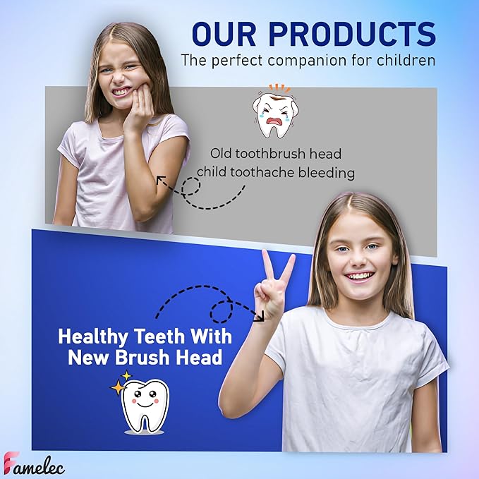 10Pcs Ultra Soft Bristle Compatible with Burst Kids Replacement Heads, 3+ Kids Toothbrush Heads Replacement for Burst Toothbrush Electric, Blue & Light Pink Electric Toothbrush Heads