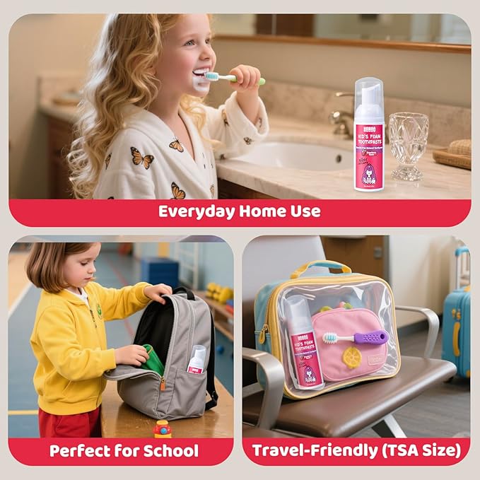 NOHOO Fluoride Free Foam Toothpaste Kids Fruit Flavour,Natural Training Toothpaste for Baby Toddler Children Oral Cleaning and Cavity Protection(Strawberry + Watermelon)