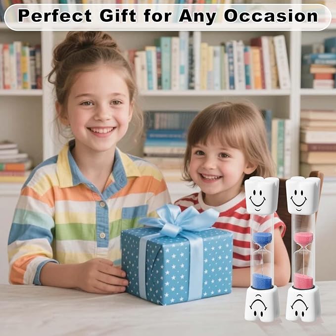 2 Minute Toothbrush Sand Timer for Kids, Small Pink Smiley Acrylic Hourglass Sand Clock Set 2min, Plastic Glass Mini Sandglass for Classroom Games Kitchen (Pack of 2)