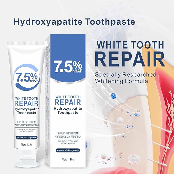 2pcs 7.5% Hydroxyapatite Toothpastes for Enamel Protection and Tooth Strengthening, 7.5% Nano Hydroxyapatite Toothpaste White Tooth Repair, Fluoride-Free, Gentle Mint, Fresh Breath