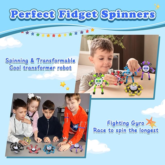 3 PCS Transformable Fidget Spinners Toys for Kids and Adults Stress Relief Sensory Toy for Teens Boys Autism Cool Fingertip Gyros Boy Girl Travel Party Favors Birthdays Gifts Stocking Stuffer