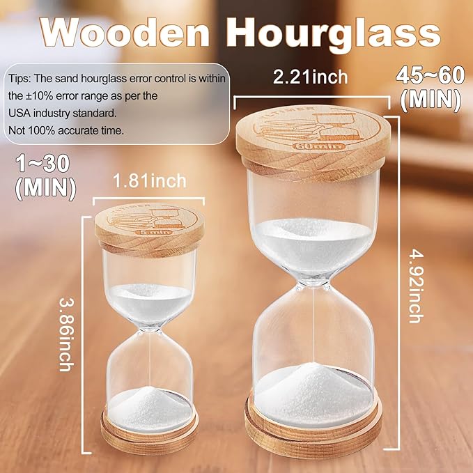 30 Minute Sand Timer Hourglass, Beech Wood White Sand Watch 30 Min,Mini Sand Clock, Reloj De Arena,Small Sandglass Hour Glass for Kitchen, Home Decorative (White)