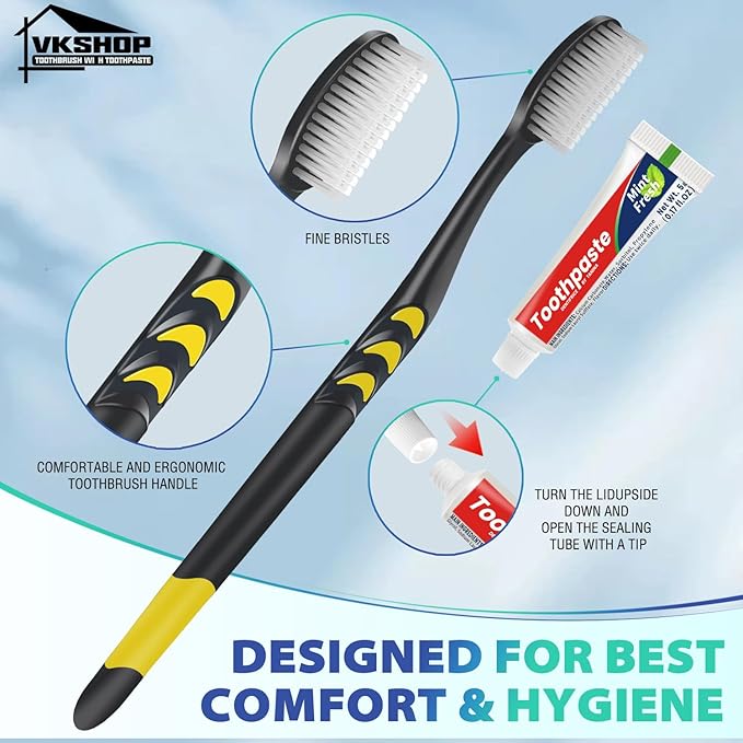 120 Pack Disposable Toothbrushes with Toothpaste,Individually Wrapped for Adults,Travel, Hotel,Donation,Homeless Shelters,OCC Care Packages - Medium Bristle (Black)