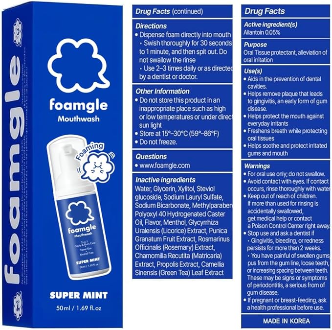 2-in-1 Foam Mouthwash & Toothpaste – Travel Size 50 mL / 1.69 fl oz | Water-Free Oral Care Foam | No Alcohol, No Burn | Carry-On Friendly | Made in Korea