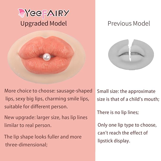 3D Silicone Fake Lips Large with Lipstick for Makeup Tattoo Practice Realistic Artificial Lip Mannequin for Beginners Artists (Charming Smiling Lip,Natural)
