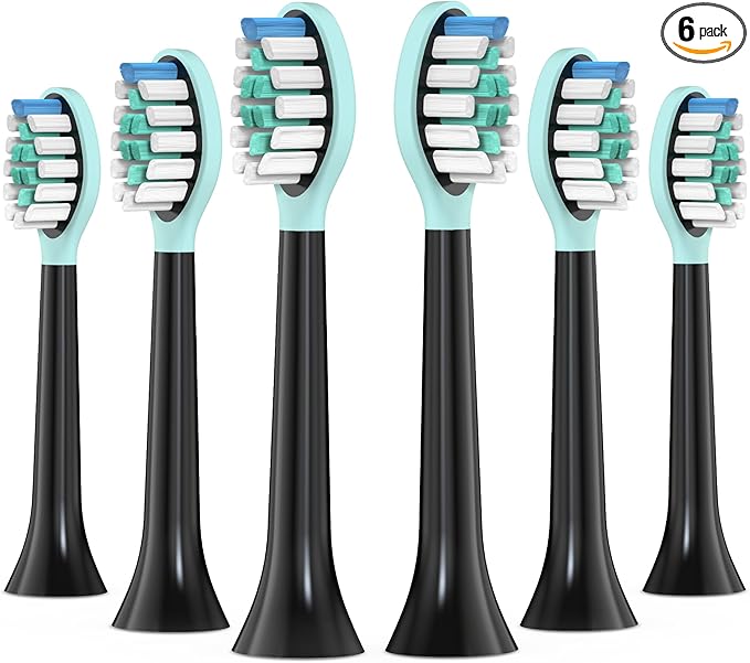 Replacement Toothbrush Heads for Philips Sonicare Electric Toothbrush Black, 2-in-1 Tongue Cleaner, 6 Pack, Mint Green, Suitable for Philips Sonicare Heads, C2, C1, C3, W1, W2, W3, G1, G2, G3