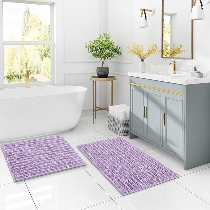 Arotive Luxury Chenille Bathroom Rug Mat, Extra Soft Thick Absorbent Shaggy Bath Rugs, Non-Slip Machine Wash Dry, Plush Bath Mats for Bathroom, Shower and Tub, 47x32, Light Purple