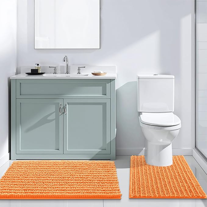 Arotive Luxury Chenille Bathroom Rug Mat, Extra Soft Thick Absorbent Shaggy Bath Rugs, Non-Slip Machine Wash Dry, Plush Bath Mats for Bathroom, Shower and Tub, 34x21, Orange