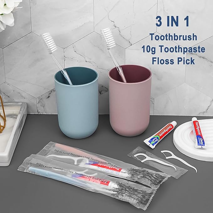 30pcs Disposable Toothbrushes with Toothpaste Floss Individually Wrapped, 2 Color Disposable Toothbrush, 10g Toothpaste, Floss Pick, Bulk Toothbrush Kit for Homeless,Airbnb,Hotel