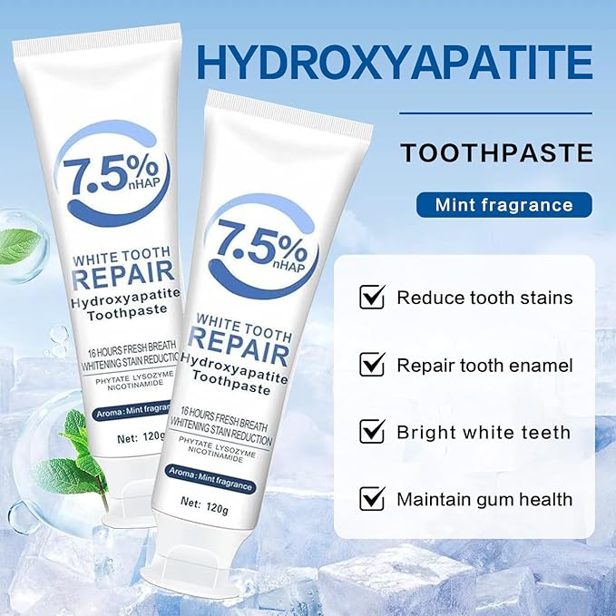 2PCS Hydroxyapatite Toothpaste, Deep Cleansing Toothpaste, Advanced Enamel Protection, Gentle and Effective Formula, Fresh Mint Flavor, for Sensitive Teeth