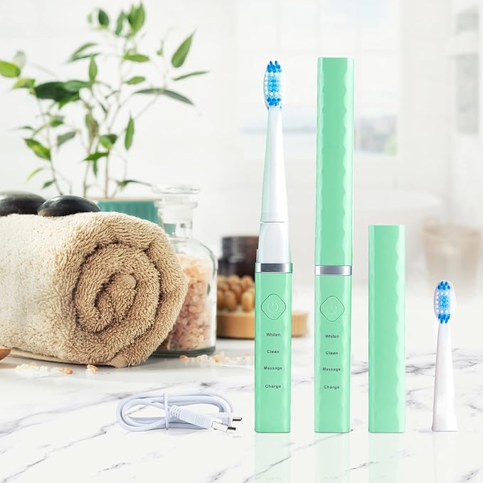 Pop Sonic USB Charge Anywhere Toothbrush(Green) - Rechargeable Toothbrush w/Up to 40,000 Brush Strokes/Minute-Long-Lasting Dupont Nylon Bristles -Teens & Adult with Quadrant Pacer & Timer