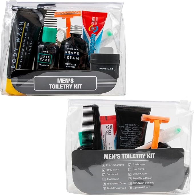25 Pack of Homeless Care Package Supplies Bulk Summer Hygiene Travel Kits for Men, 13 Piece Travel Size Toiletries, Summer Homeless Essentials Supplies in Bulk