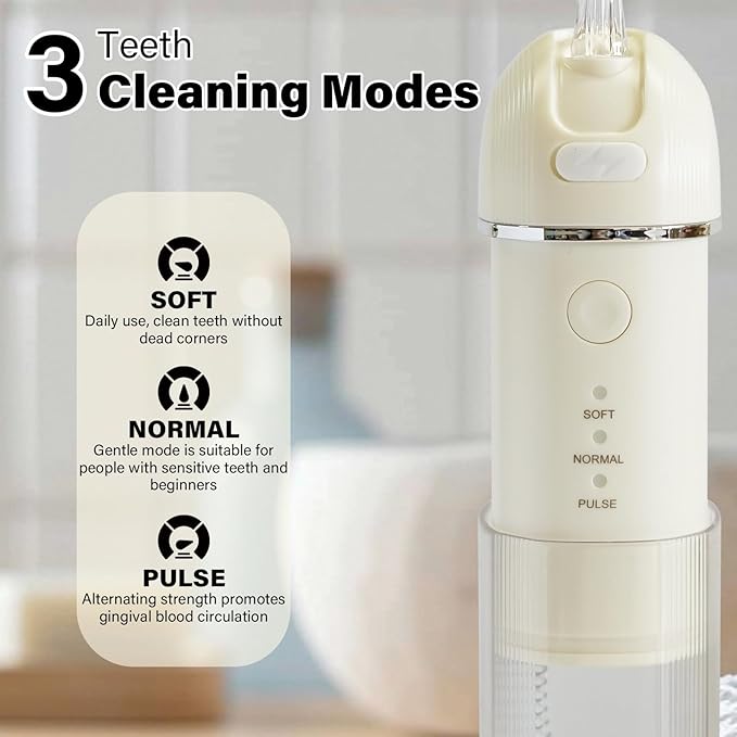 Portable Water Flosser for Teeth 2 Pack, Cordless & Portable Collapsible Oral Irrigator Water Teeth Cleaner Pick for Home Travel Use,3 Modes & IPX7 Waterproof Rechargeable Water Flosser Dental Pick