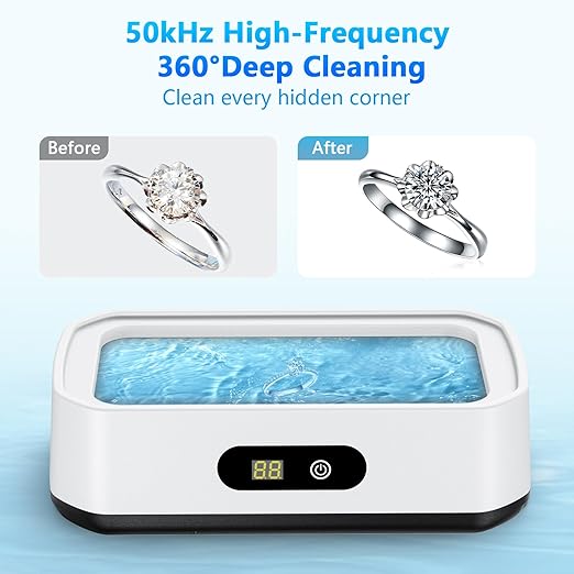 2025 Upgrade Large Capacity Ultrasonic Cleaner, 50Khz Ultrasonic Cleaner Machine with 5 Modes Timer for Glasses Dentures-304 Stainless Steel Tank,White & Black