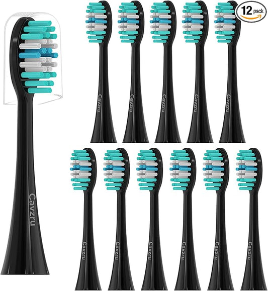 12 Pack Replacement Toothbrush Heads for AquaSonic Black Series & Pro/Vibe Series/Duo Series Pro - Compatible with AquaSonic Electric Toothbrush, Dupont Bristles with Cover-Black