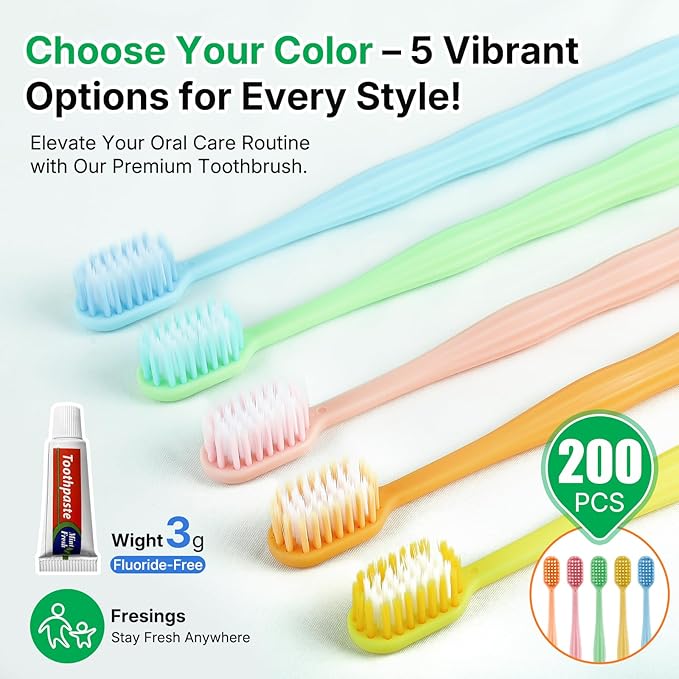 200 Pack Disposable Toothbrushes with Toothpaste, Individually Wrapped Soft Bristle Travel Toothbrush Bulk, Hotel Guest Amenities, Mint 3g Toothpaste Set for Camping, Donation & Oral Care Kit