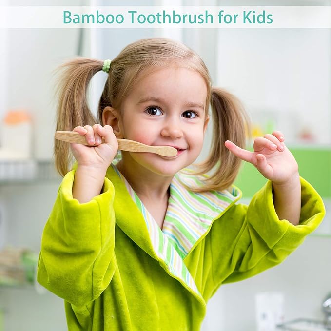 Boao 16 Pcs Kids Bamboo Toothbrush Soft Bristle Natural Toothbrush Wooden for Kids with Colorful Bristles and Ergonomic Animal Designs Handles