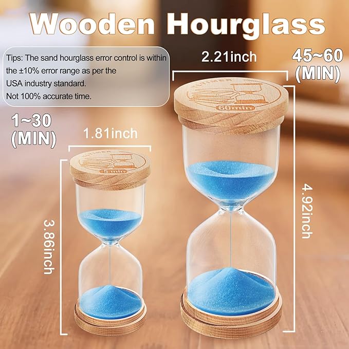 30 Minute Sand Timer Hourglass,Wooden Blue Sand Clock 30 Min,Small Sand Clock, Reloj De Arena, Sandglass Hour Glass for Kitchen, Home Decorative (Blue)
