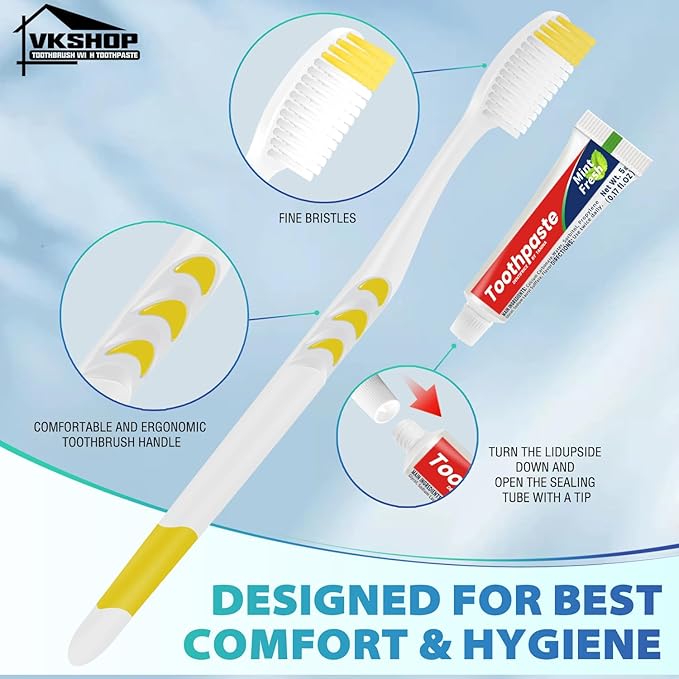 120 Pack Disposable Toothbrushes with Toothpaste, Individually Wrapped for Adults, Travel, Hotel, Donation, Homeless Shelters, OCC Care Packages - Medium Bristle (White)