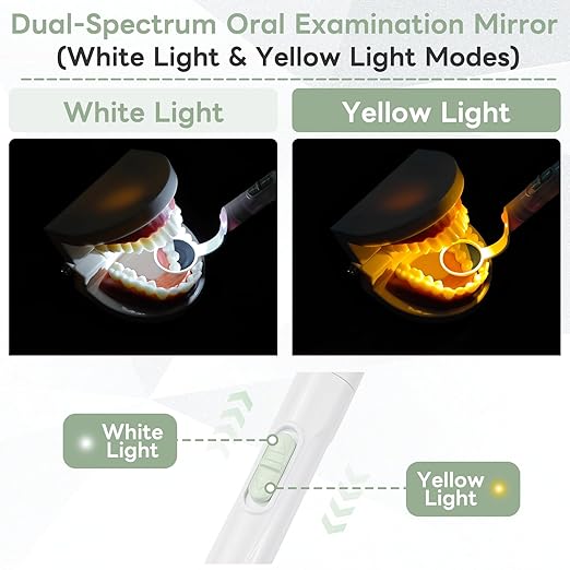 Rechargeable LED Dental Mirror with USB Charging Function, Anti-Fog Mirror Surface, White & Yellow Dual Lighting, Detachable Design for Easy Cleaning(Green)