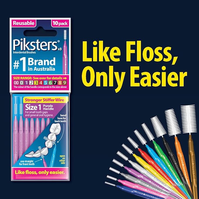 Piksters Interdental Brushes, Size 000, 100 Count (10 x 10 Packs), Interdental Tooth Brush for Extremely Tight and Fine Gaps, Gum Soft Bristles for Plaque Removal, Safe for Braces (100pk)