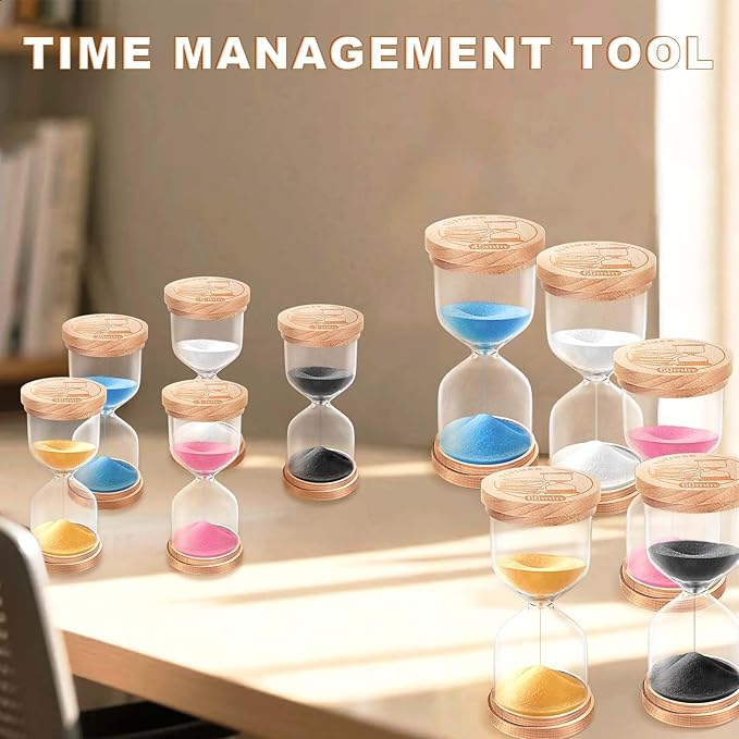 10 Minute Sand Timer, Beech Wooden Black Sand Clock for Kids, Small Hourglass, Sandglass 10 Min for Classroom,Game,Decorative (Black)