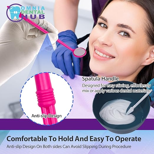 200 PCs Dental Grade Disposable Dental Mouth Mirrors with Spatula Handle by Omnia ONE | Pink Oral Dental Mirror Plastic Dental Instrument | Anti Fog Mouth Glass Mirror for Teeth