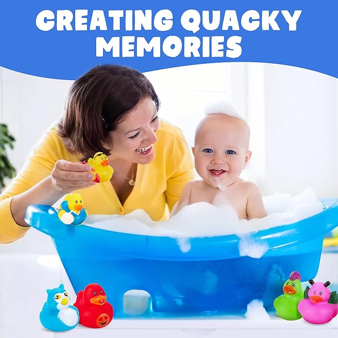 Playbees Assortment Rubber Duck Toy Duckies for Kids - 25 Pack - Sensory Play, Stress Relief, Stocking Stuffers, Bath Birthday Gifts Baby Showers Classroom Incentives, Summer Beach and Pool Activity