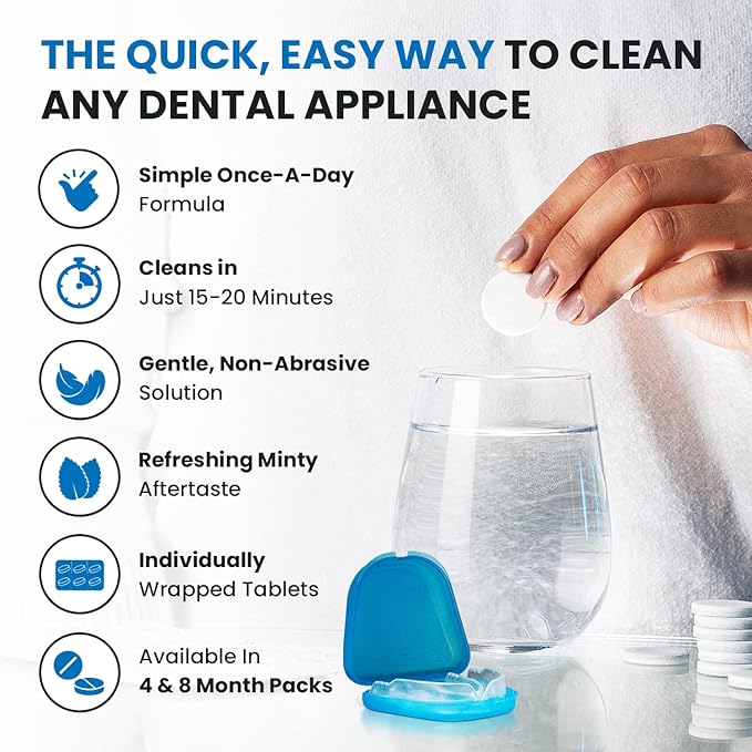 240 Units Retainer and Denture Cleaning Tablets (8 Months Supply) - Cleaner Removes Plaque, Stains from Dentures, Retainers, Night Guards, Mouth Guard, Aligners and Removable Dental Appliances