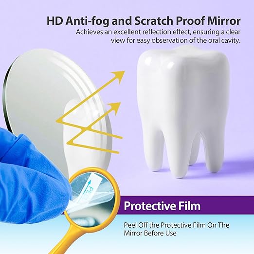 100 PCs Dental Grade Disposable Dental Mouth Mirrors by Omnia ONE | Oral Dental Mirror Plastic Dental Instrument | Anti Fog Mouth Glass Mirror for Teeth with Handles Plastic Tooth Mirror