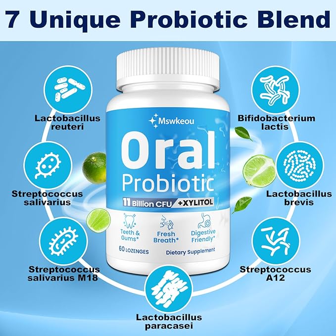 Oral Probiotics for Mouth Bad Breath for Adults 11 Billion CFU, Best Breath Oral Dental Probiotics for Teeth & Gums, Fresh Breath, Halitosis & Gut Health, 4 Packs