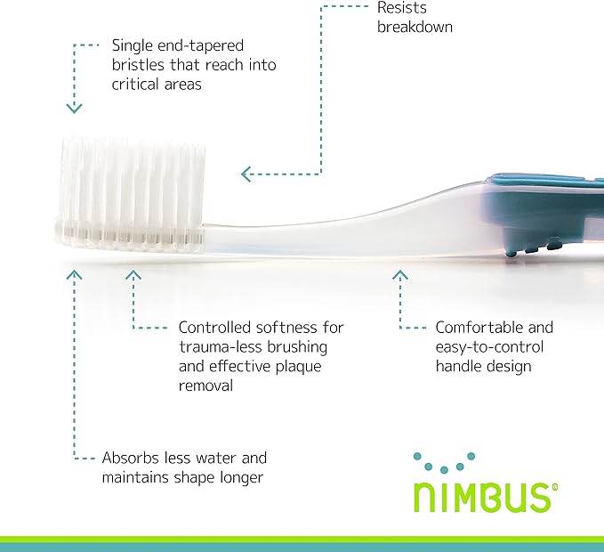 NIMBUS Extra Soft Toothbrushes (Regular Size Head), Periodontist Design Tapered Bristles for Sensitive Teeth & Receding Gums (5 Pack, Colors May Vary)