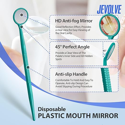 200 PCs Dental Mouth Mirrors by JEVOLVE | Green Oral Dental Mirror for Crafting, Jewelry Making, Painting, Model Building, and DIY Projects – Clear Reflection, Easy Handling, Multi-Purpose
