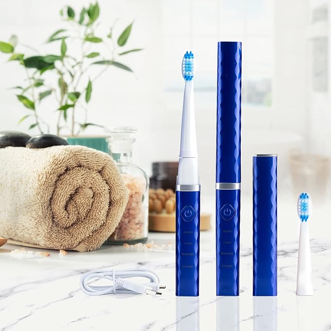 Pop Sonic USB Charge Anywhere Toothbrush (Navy) | Rechargeable Toothbrush w/Up to 40,000 Brush Strokes/Minute-Long-Lasting Dupont Nylon Bristles - Teens & Adult