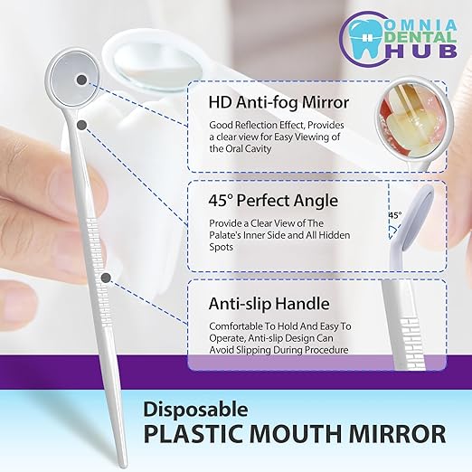 2000 PCs Dental Grade Disposable Dental Mouth Mirrors by Omnia ONE | Oral Dental Mirror Plastic Dental Instrument | Anti Fog Mouth Glass Mirror for Teeth with Handles Plastic Tooth Mirror